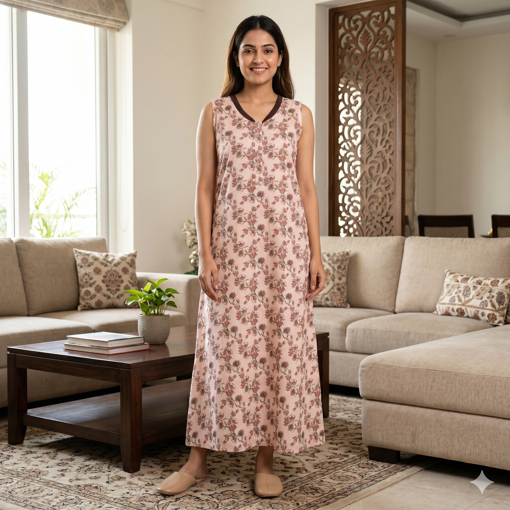 Bizzy Lizzy Light Brown Alstroemeria 2pc Set Housecoat