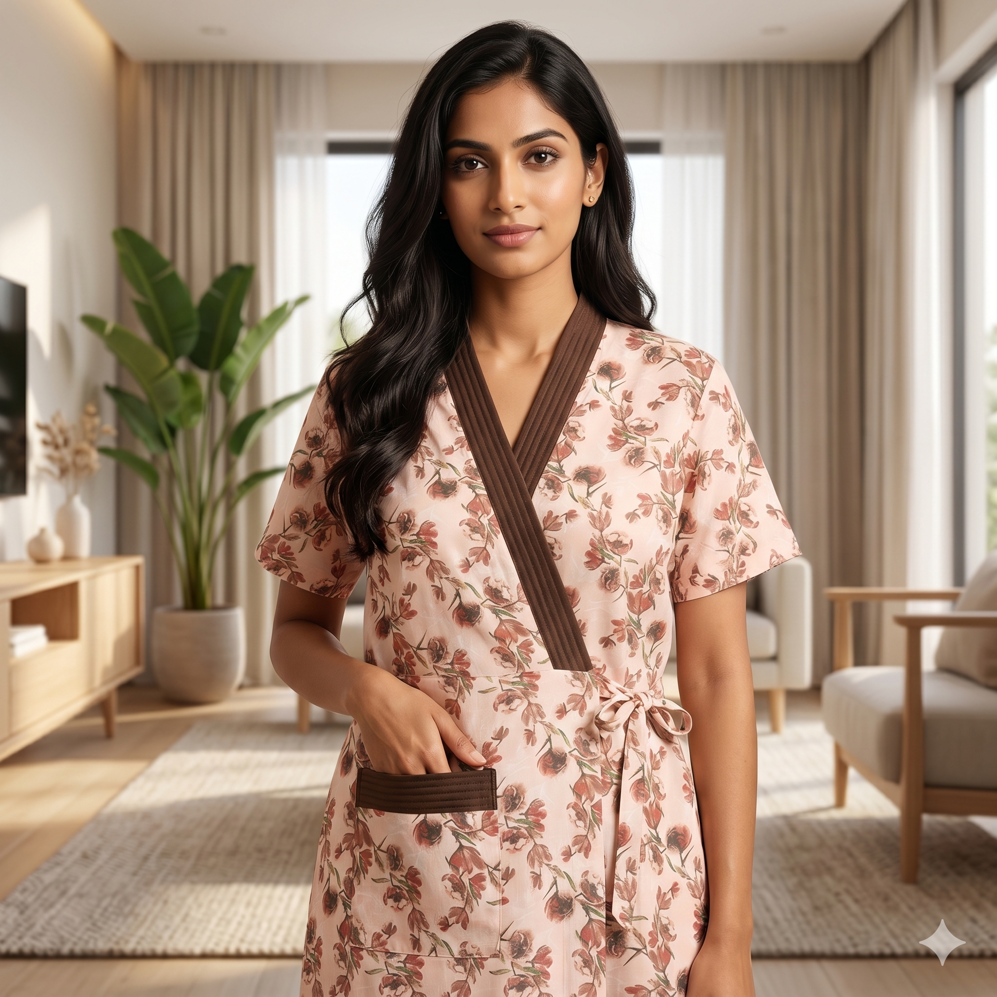 Bizzy Lizzy Light Brown Alstroemeria 2pc Set Housecoat
