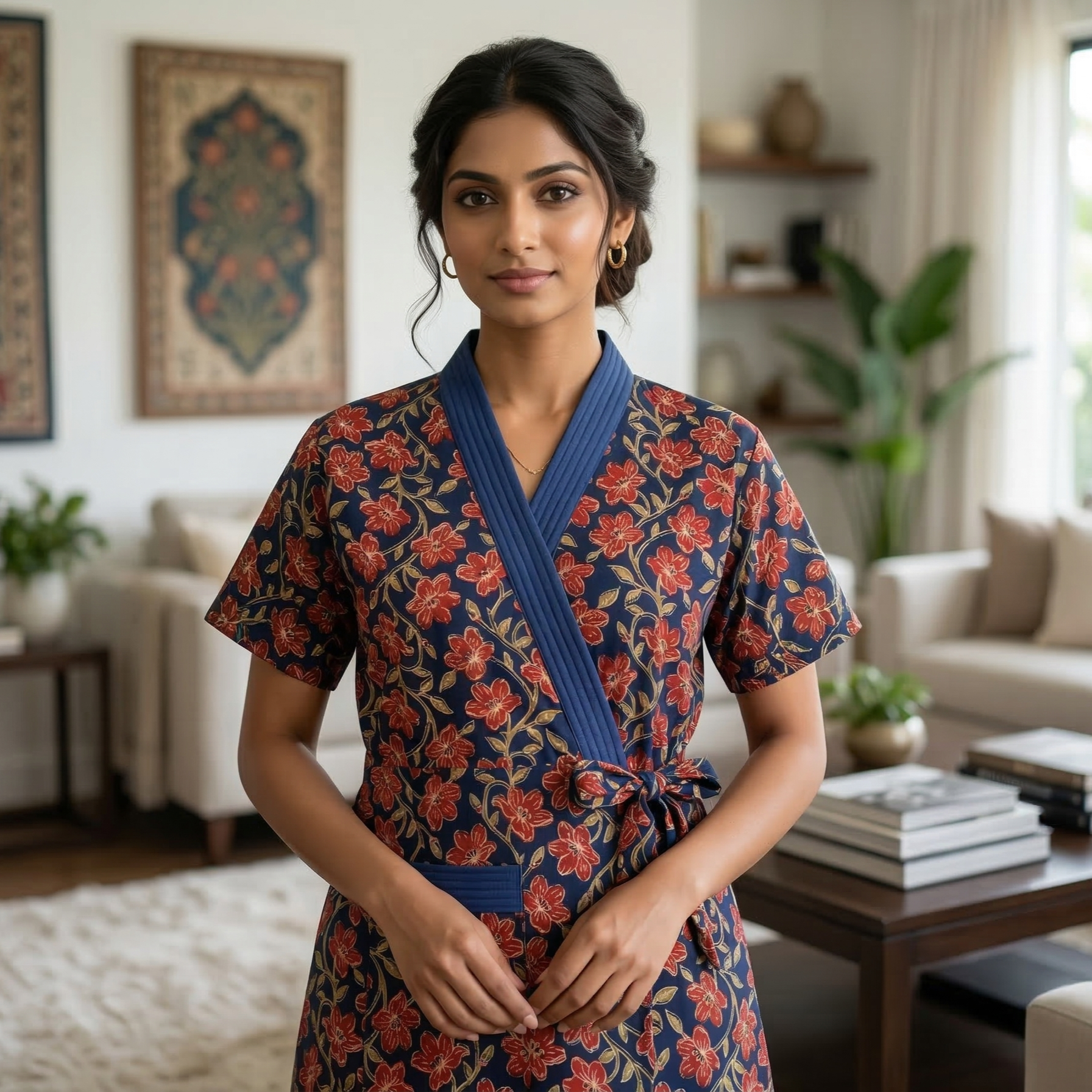 Pure Cotton Cobalt Blue Tulip Housecoat