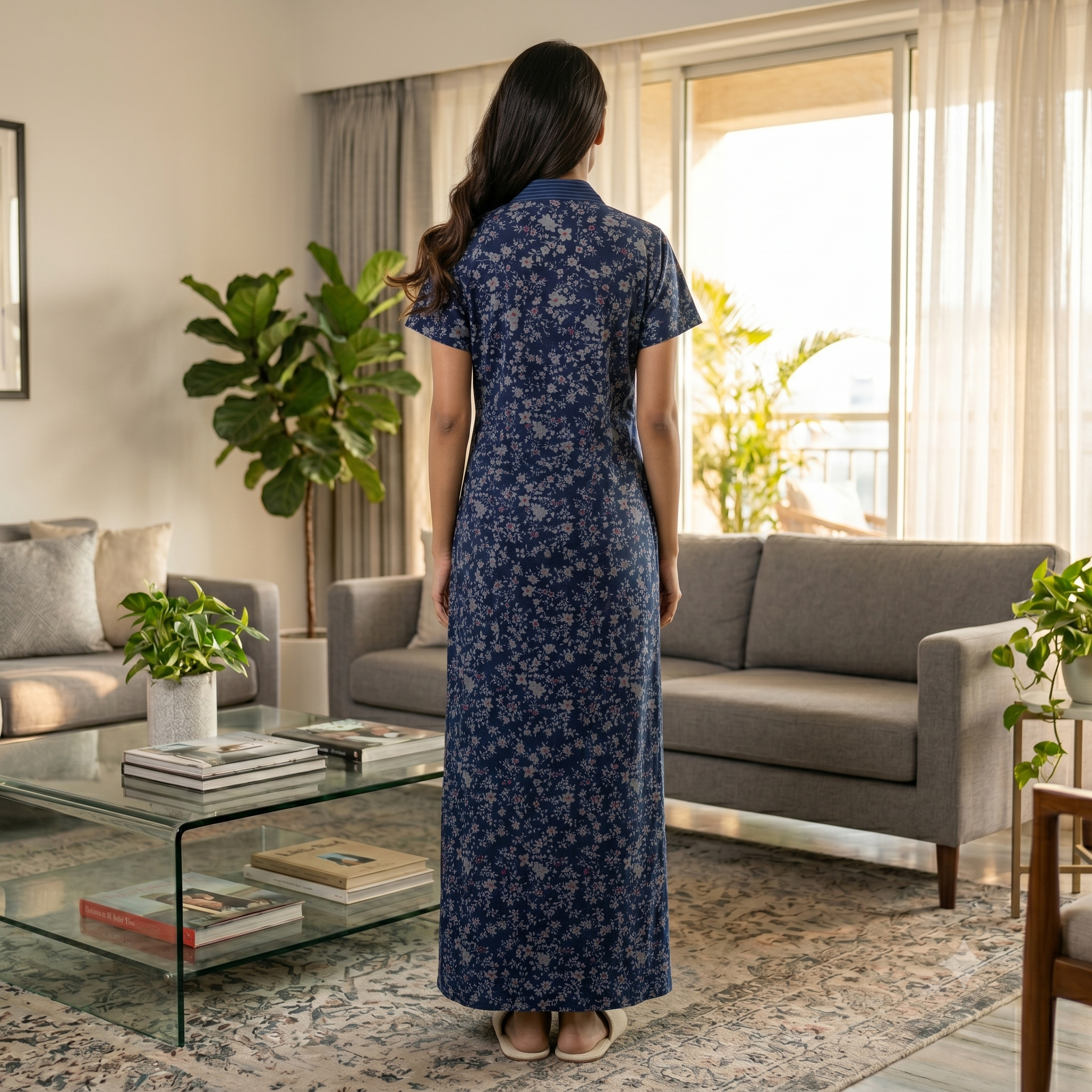 Bizzy Lizzy Dark Blue Daisy 2pc Set Housecoat