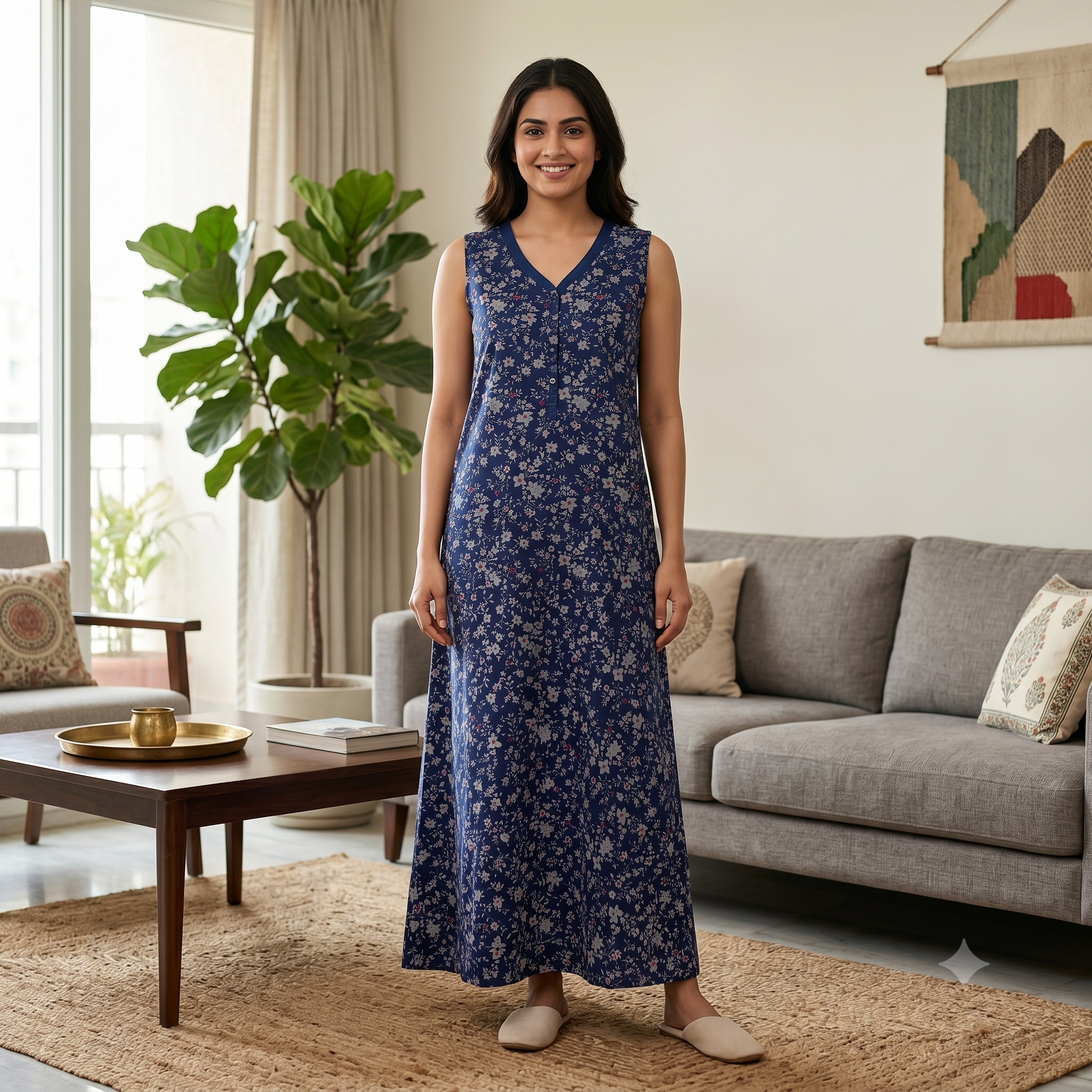 Bizzy Lizzy Dark Blue Daisy 2pc Set Housecoat