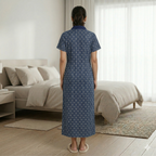 Pure Cotton Navy Blue Heliconia Housecoat