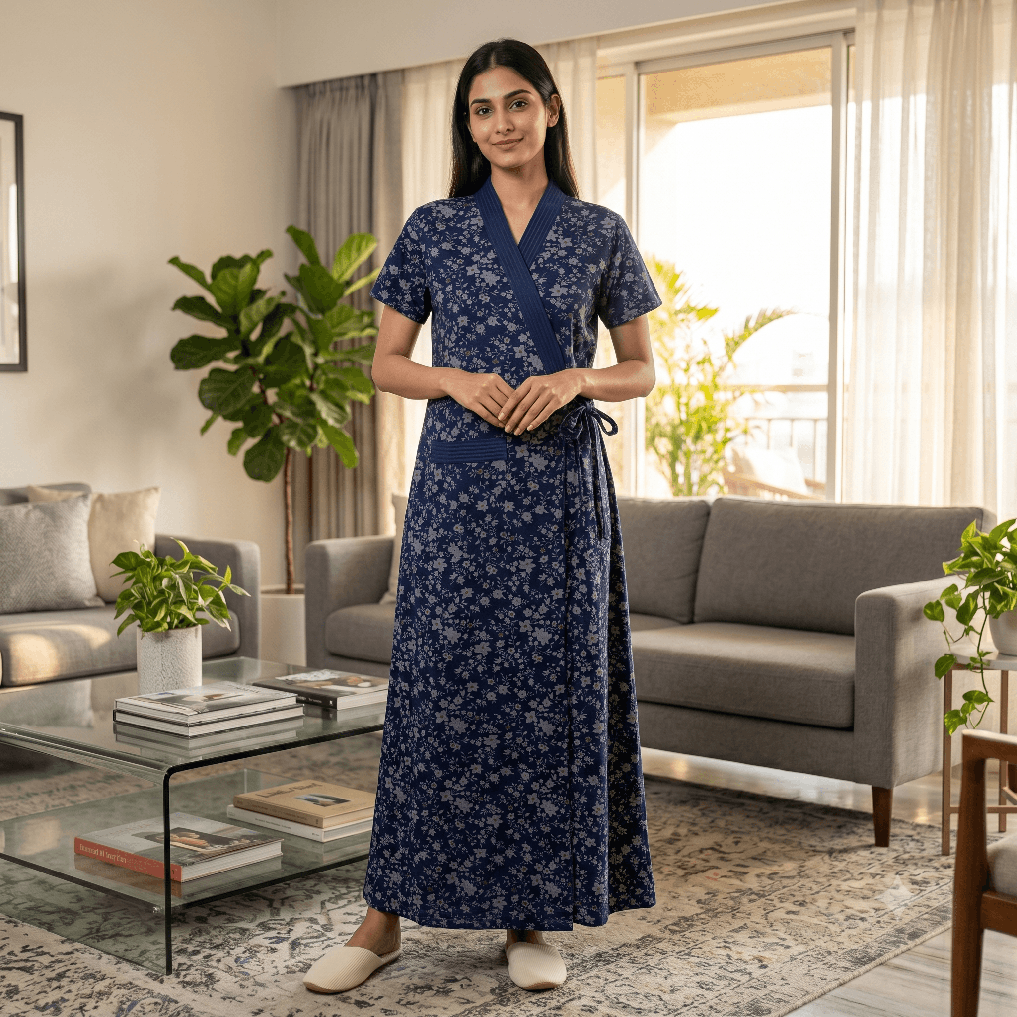 Bizzy Lizzy Navy Blue Daffodil Housecoat