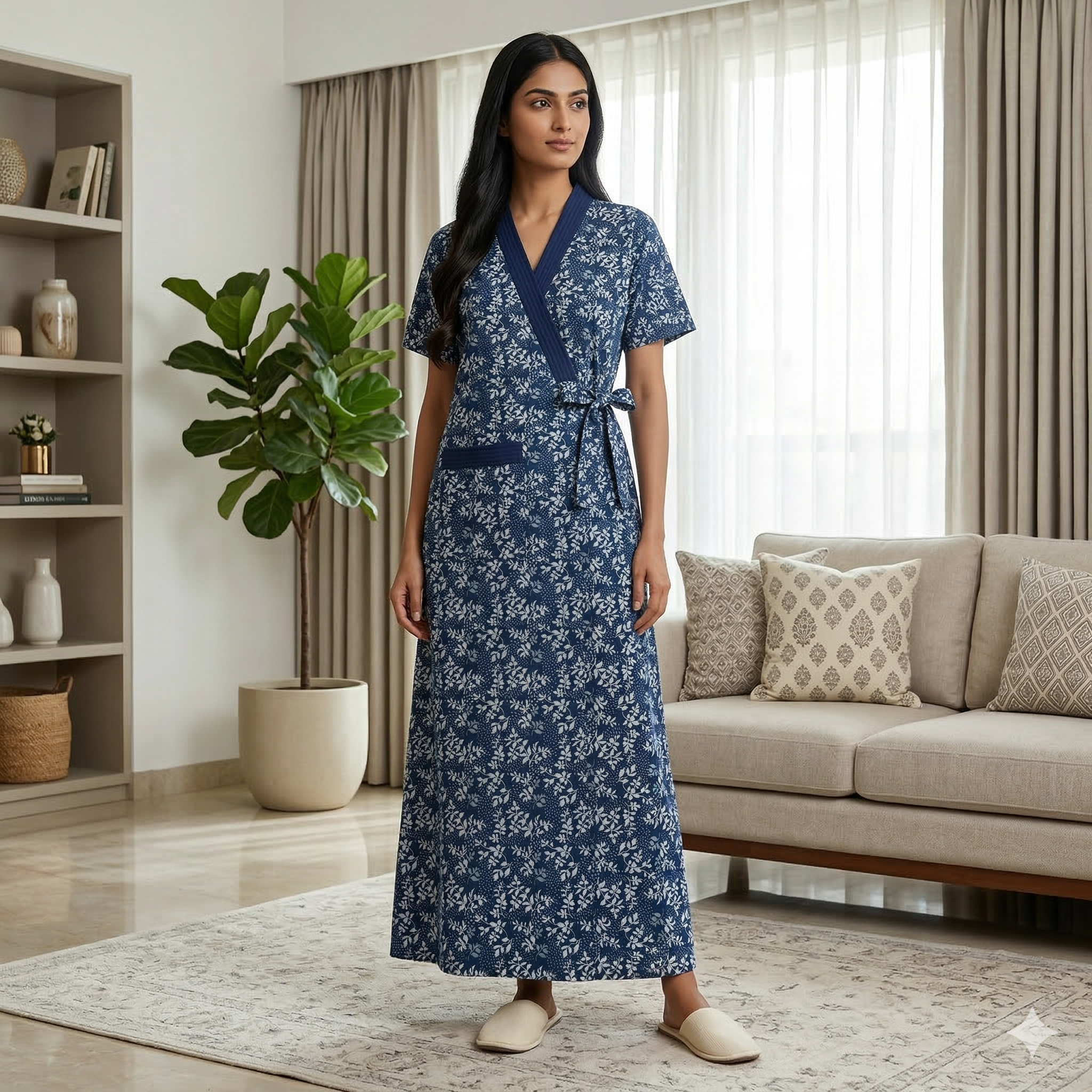 Pure Cotton Berry Blue Tulip Housecoat