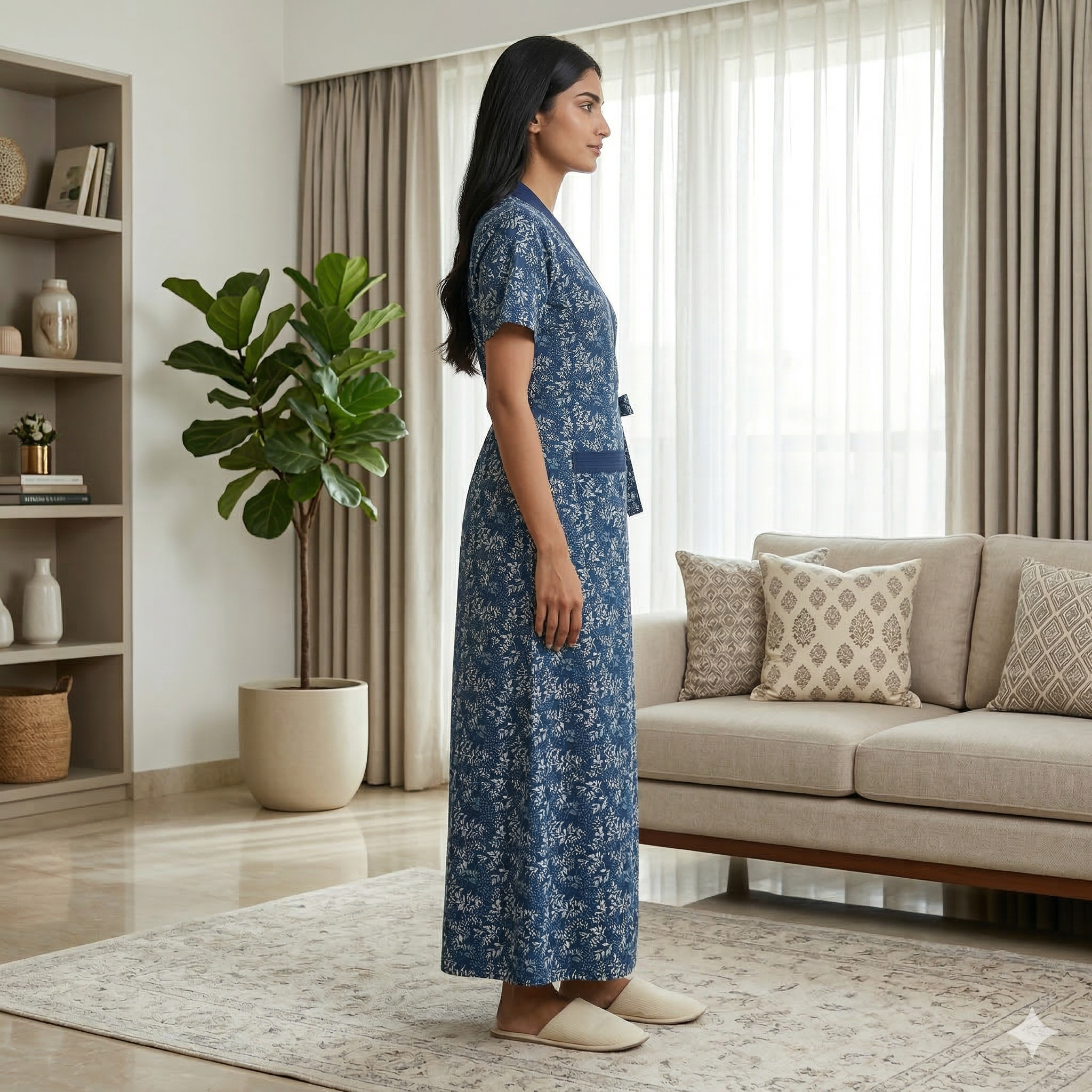 Pure Cotton Berry Blue Tulip Housecoat