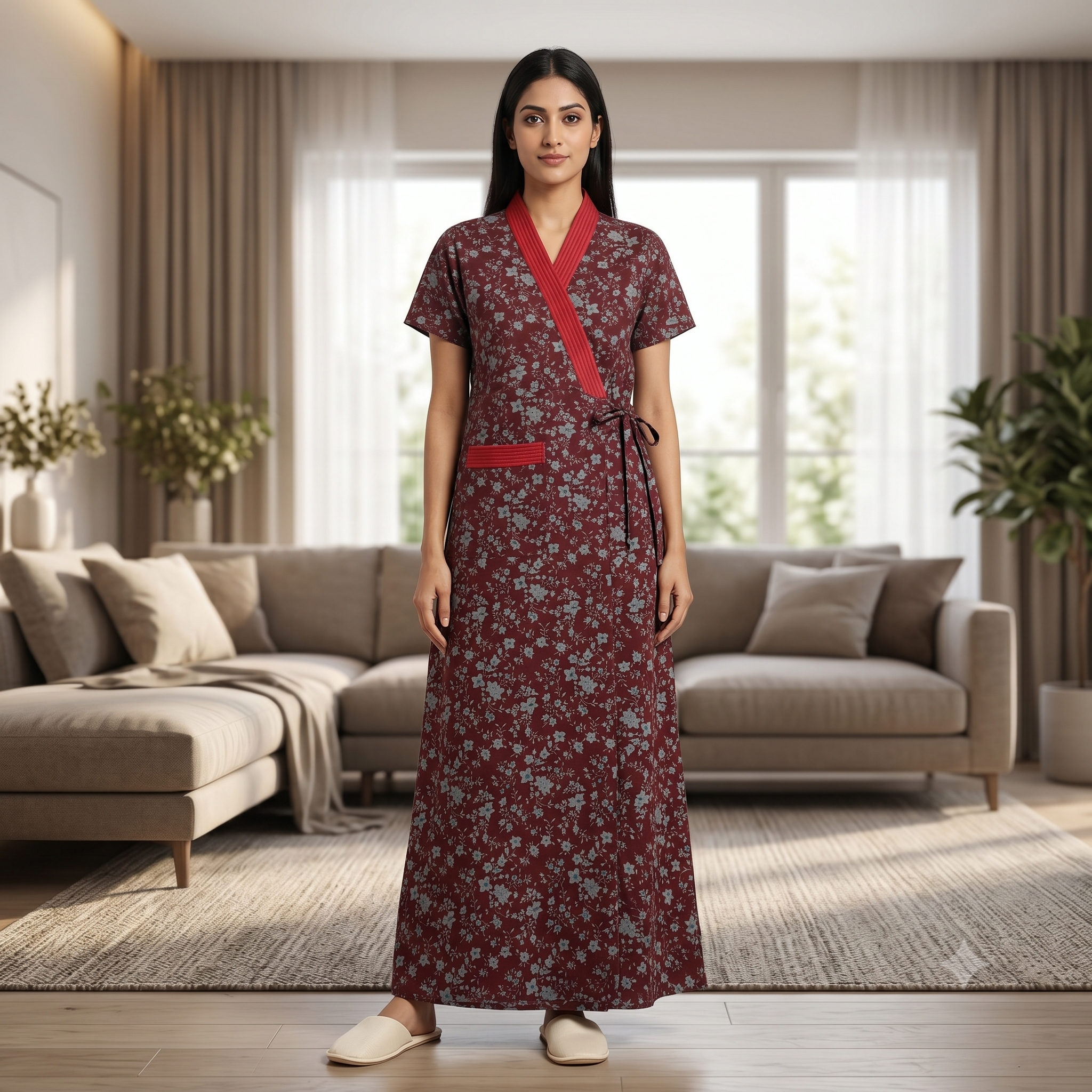 Bizzy Lizzy Maroon Daisy 2pc Set Housecoat