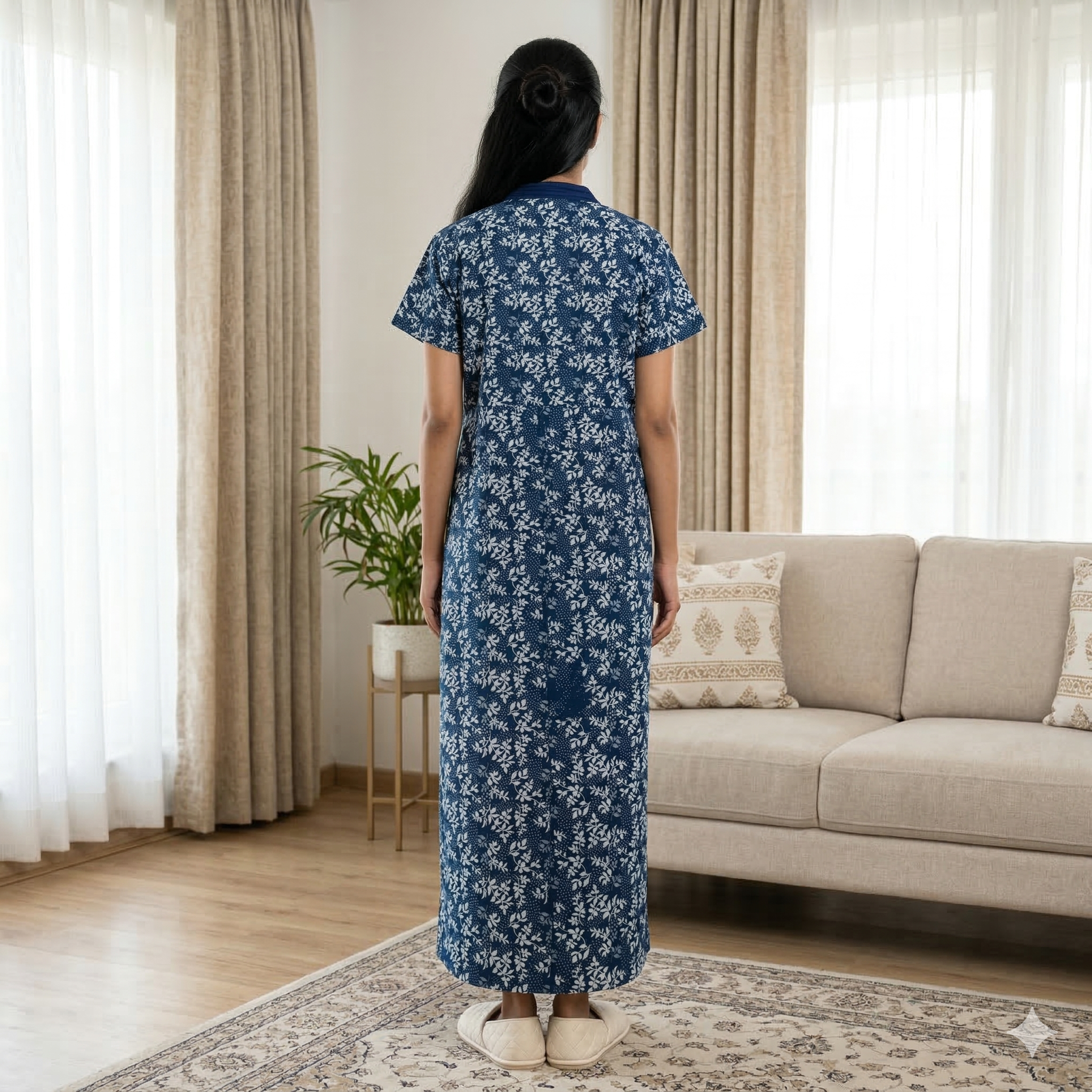 Pure Cotton Berry Blue Tulip Housecoat