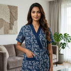 Pure Cotton Berry Blue Tulip Housecoat