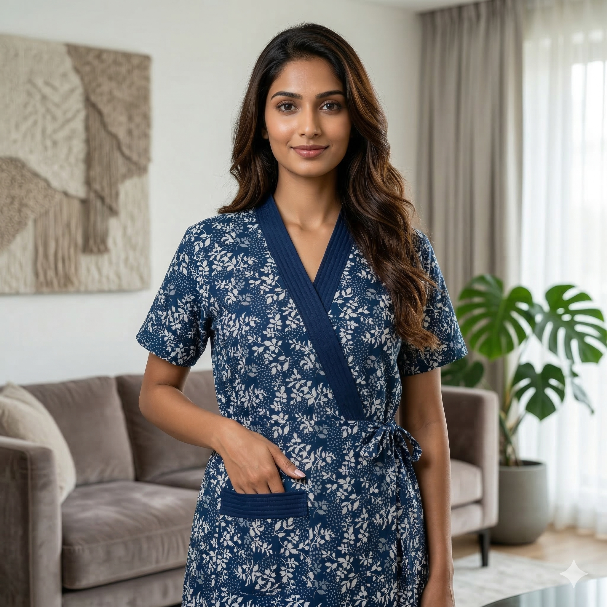 Pure Cotton Berry Blue Tulip Housecoat