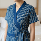 Pure Cotton Navy Blue Heliconia Housecoat
