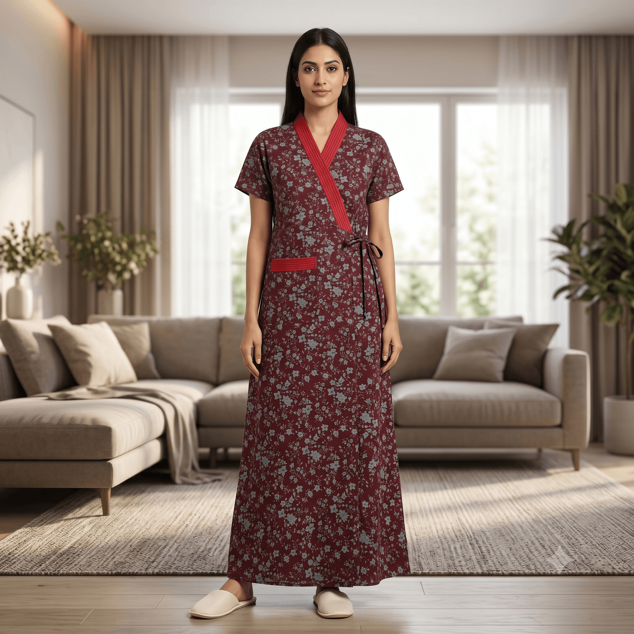 Bizzy Lizzy Maroon Daffodil Housecoat