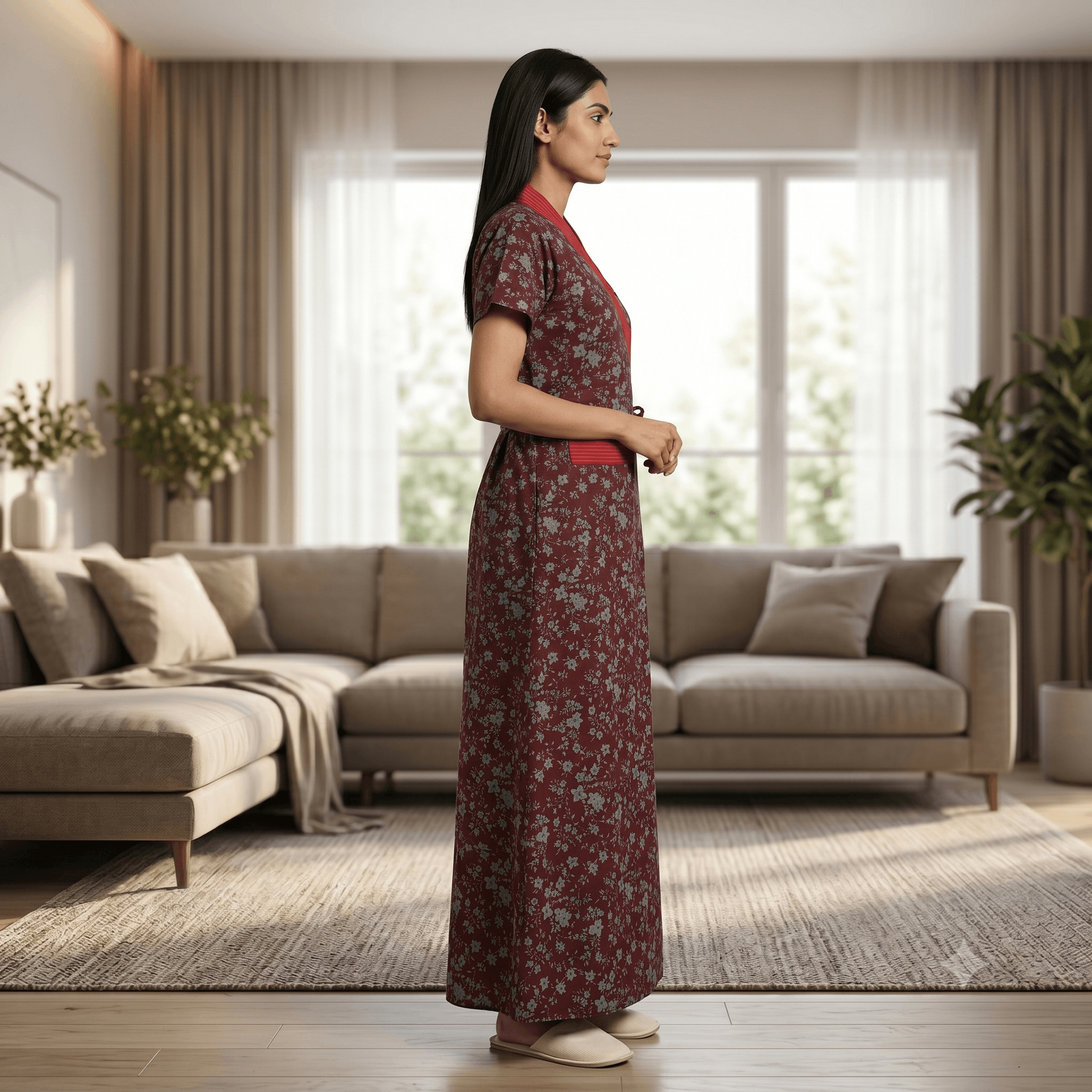 Bizzy Lizzy Maroon Daffodil Housecoat