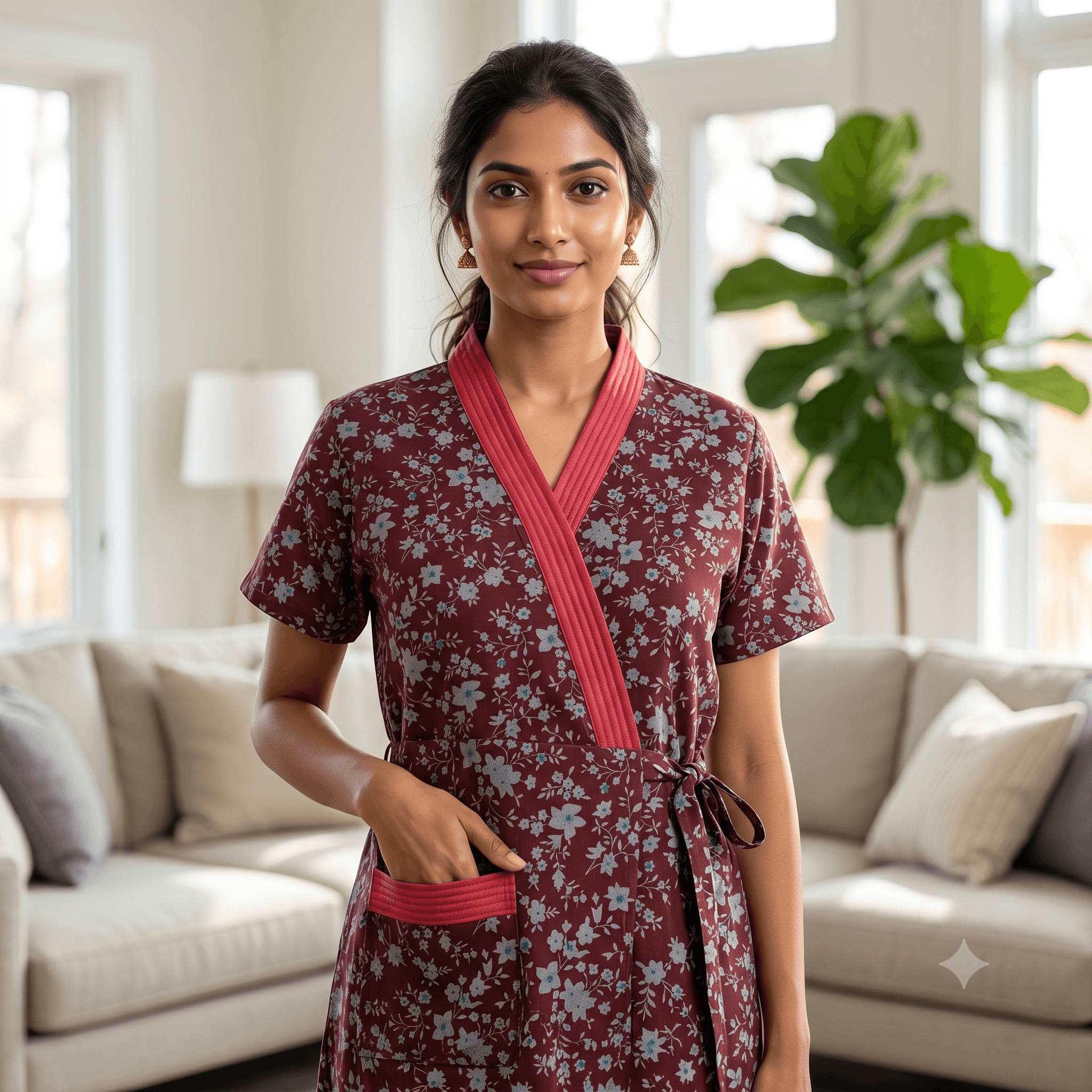 Bizzy Lizzy Maroon Daffodil Housecoat