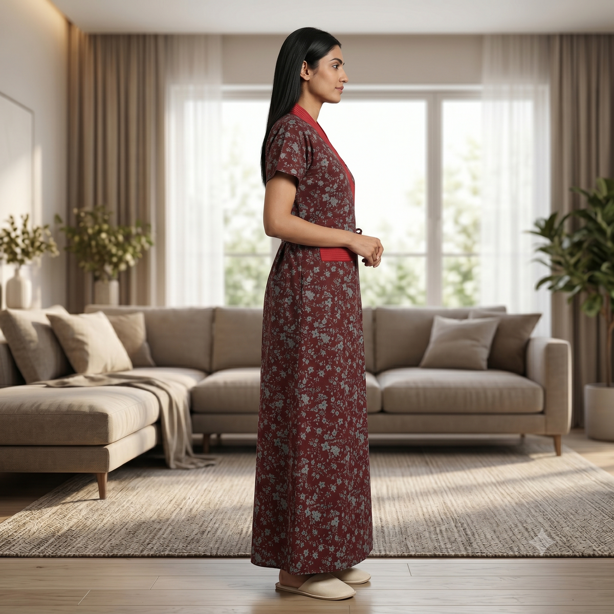 Bizzy Lizzy Maroon Daisy 2pc Set Housecoat