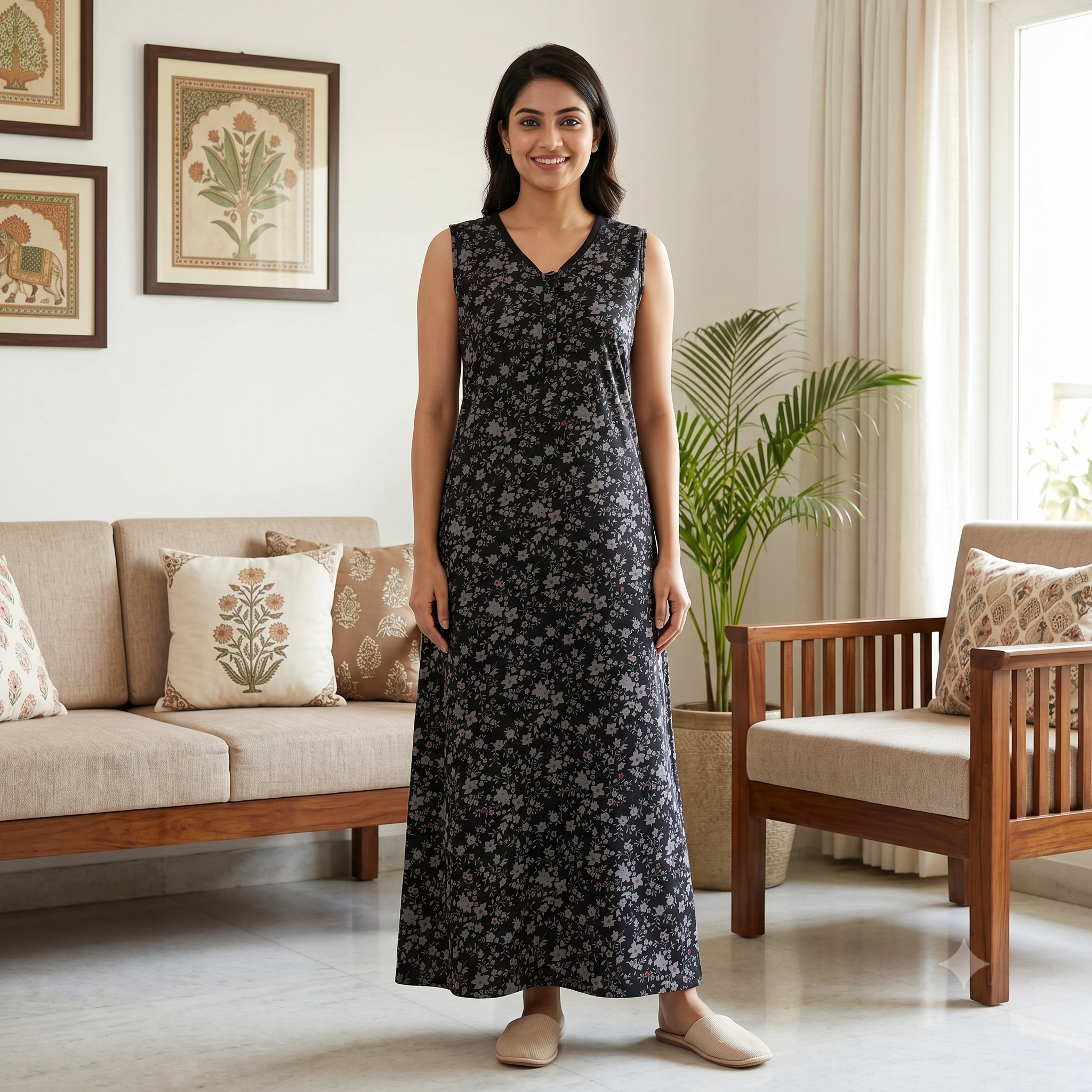 Bizzy Lizzy Light Black Daisy 2pc Set Housecoat