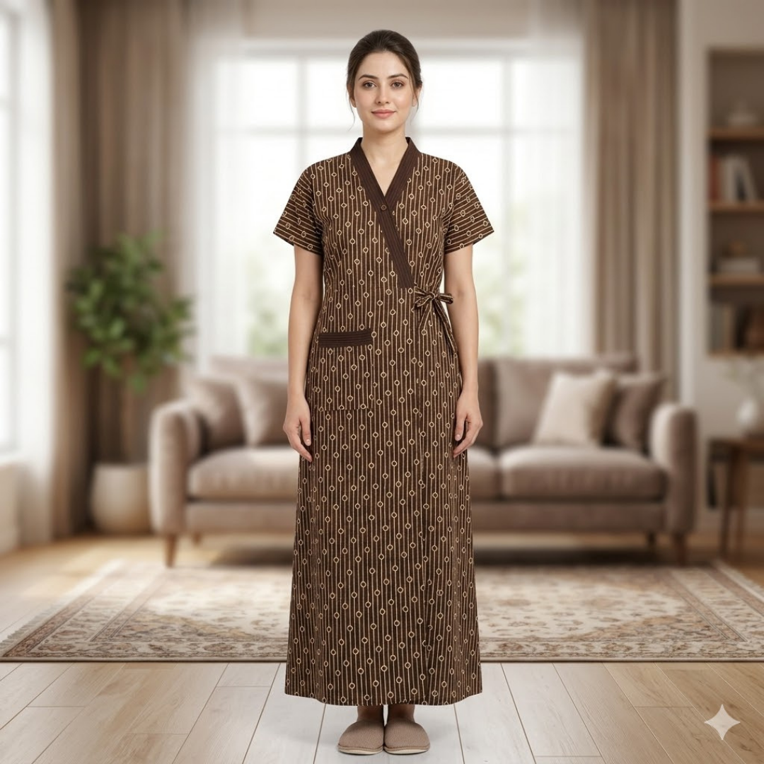 Pure Cotton Brown Heliconia Housecoat