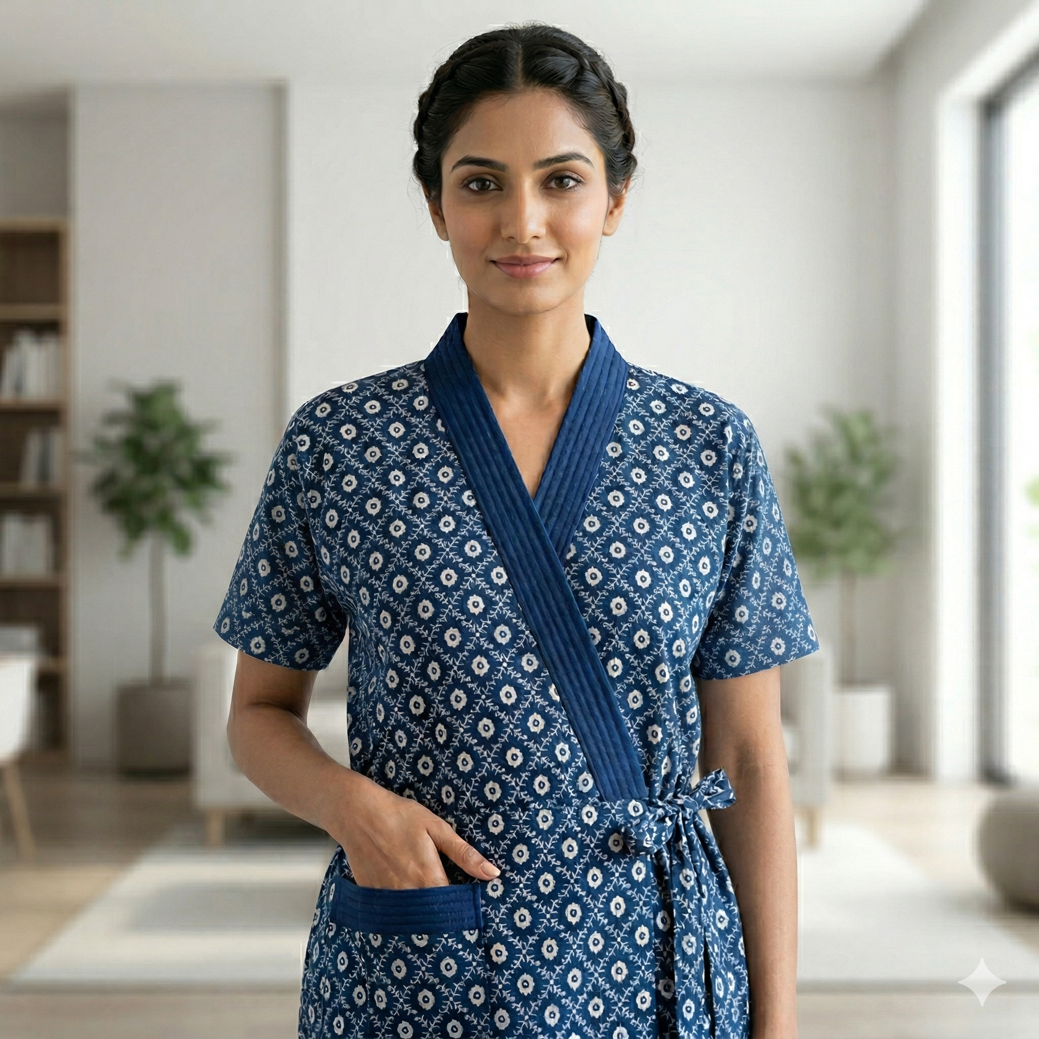 Pure Cotton Blue Pansy Housecoat