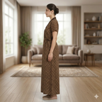 Pure Cotton Brown Heliconia Housecoat