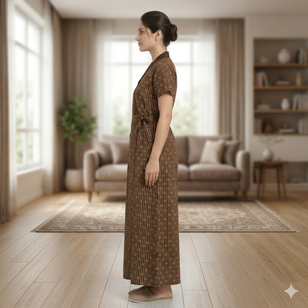 Pure Cotton Brown Heliconia Housecoat