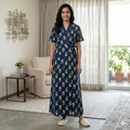Pure Cotton Navy Blue Pansy Housecoat