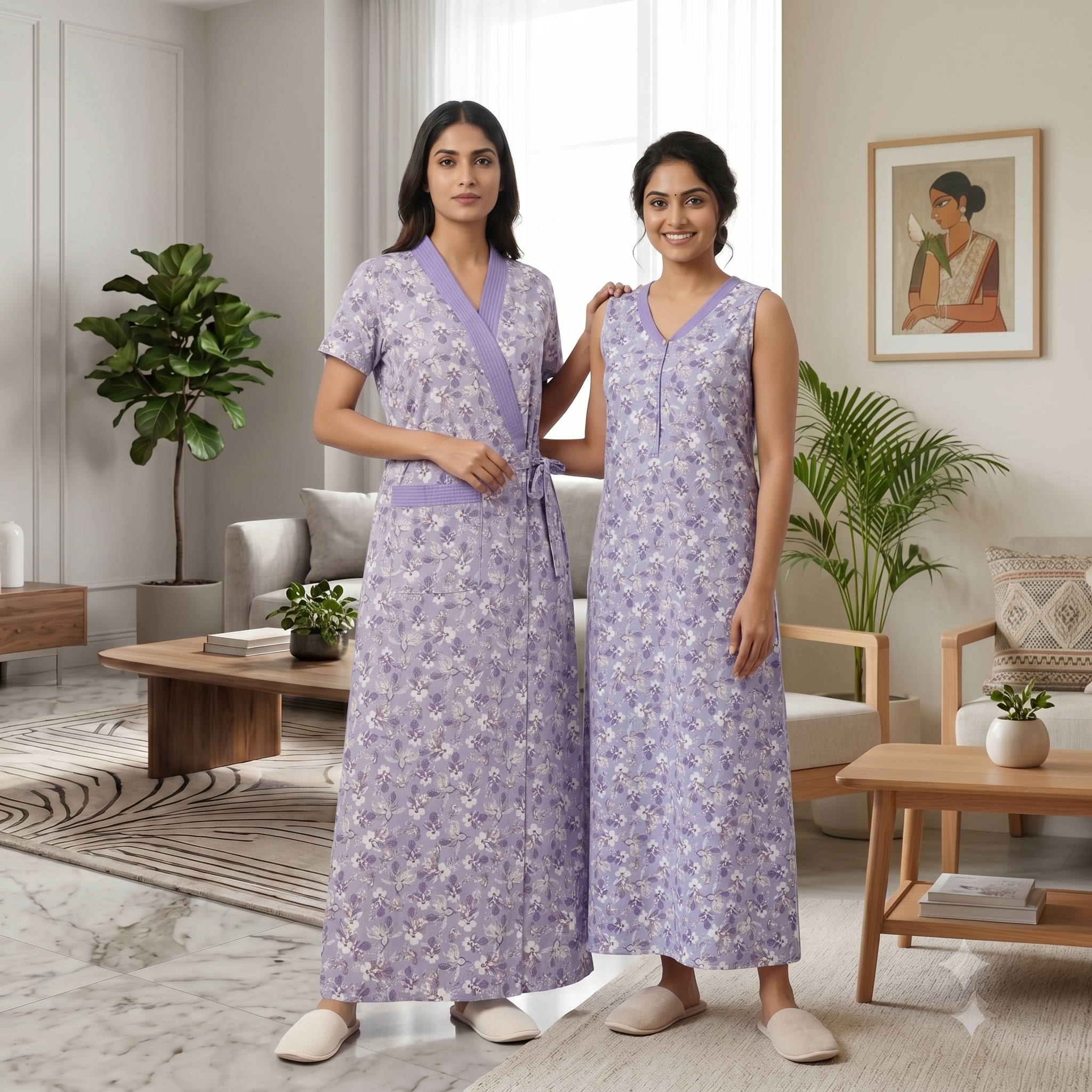 Bizzy Lizzy Light Purple Daisy 2pc Set Housecoat