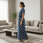 Pure Cotton Navy Blue Pansy Housecoat