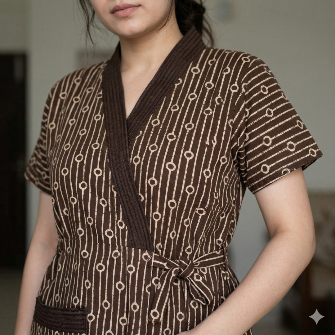 Pure Cotton Brown Heliconia Housecoat