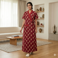 Pure Cotton Maroon Pansy Housecoat