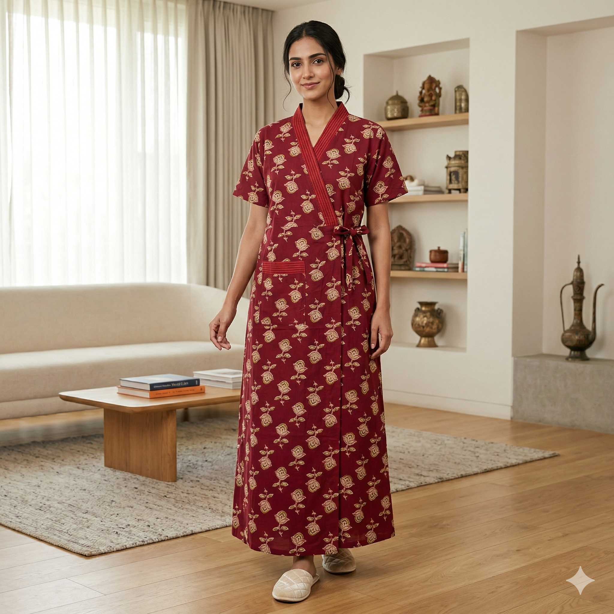 Pure Cotton Maroon Pansy Housecoat