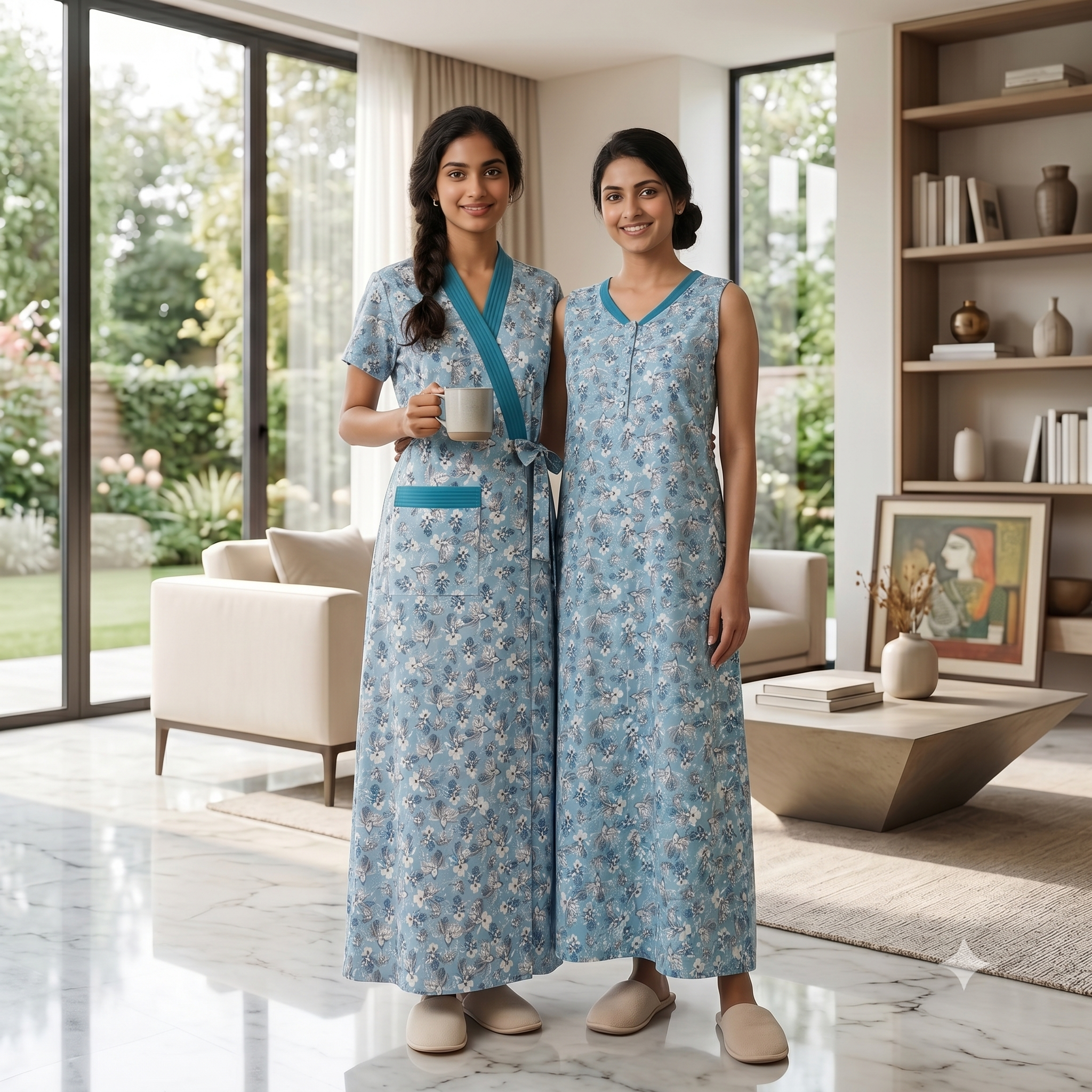 Bizzy Lizzy Light Blue Daisy 2pc Set Housecoat