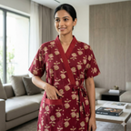 Pure Cotton Maroon Pansy Housecoat