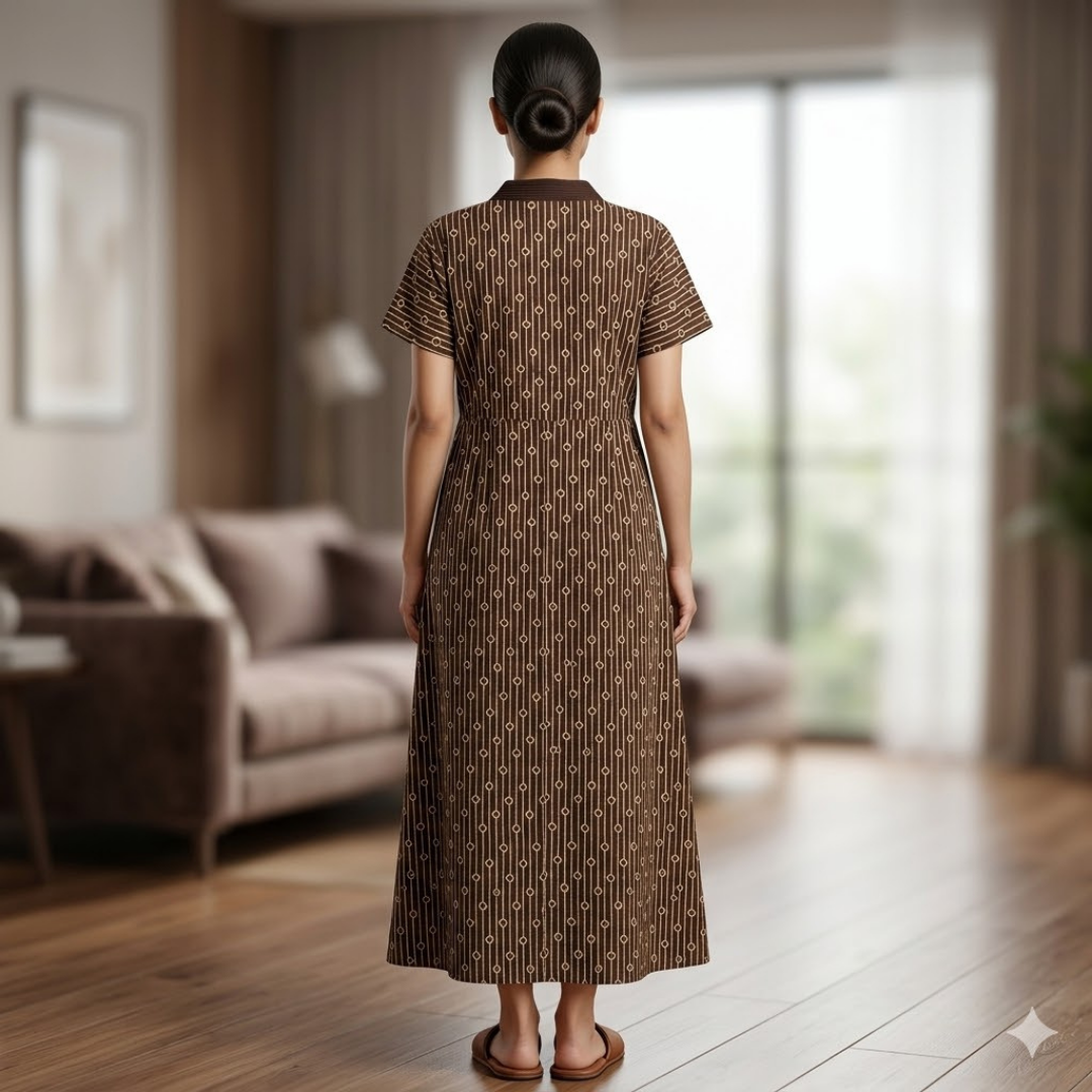 Pure Cotton Brown Heliconia Housecoat