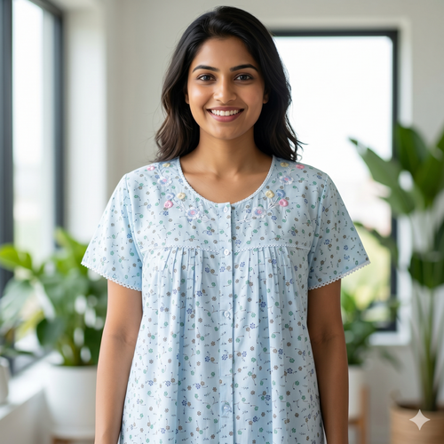 Bizzy Lizzy Light Blue Rose Front Open Nighty