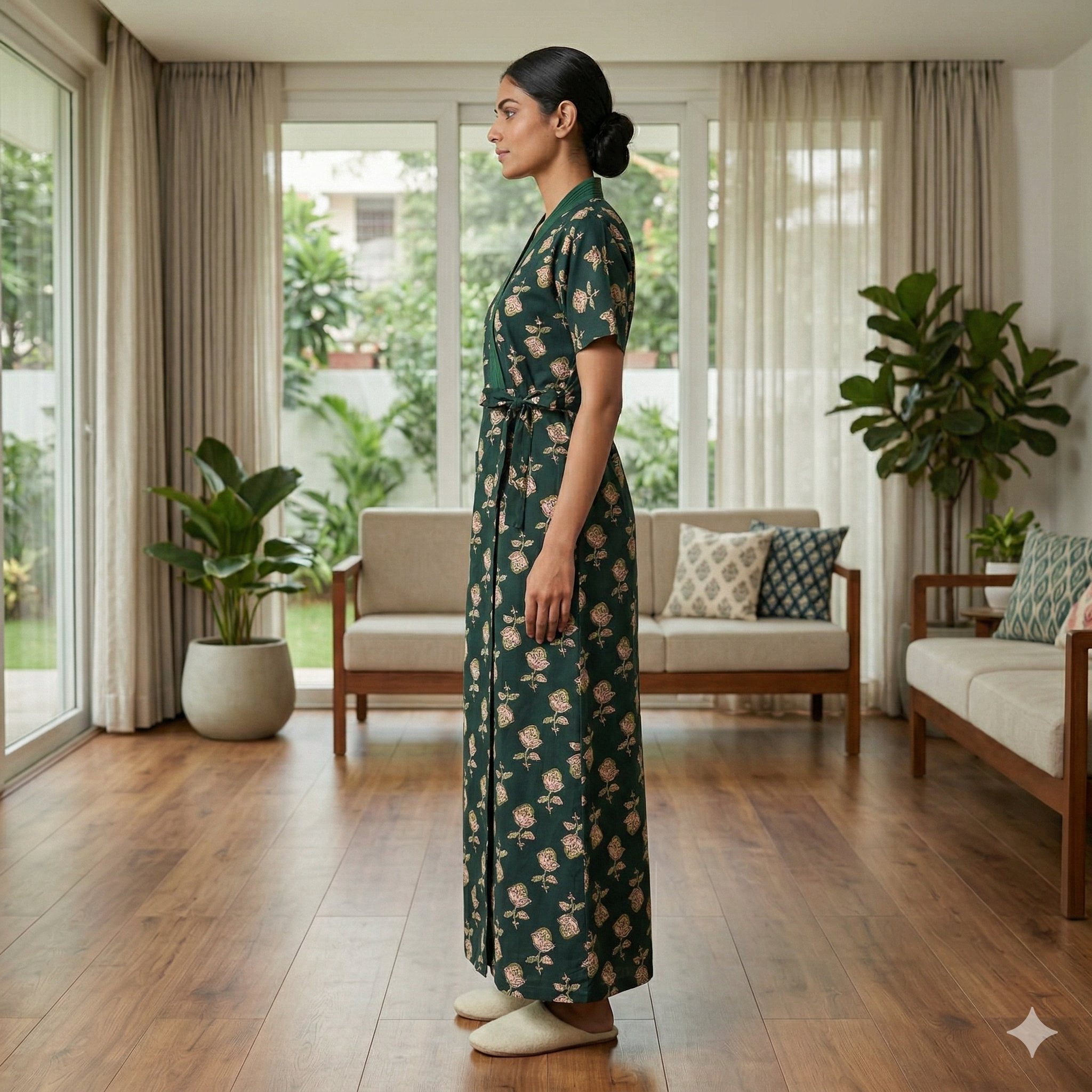 Pure Cotton Green Pansy Housecoat