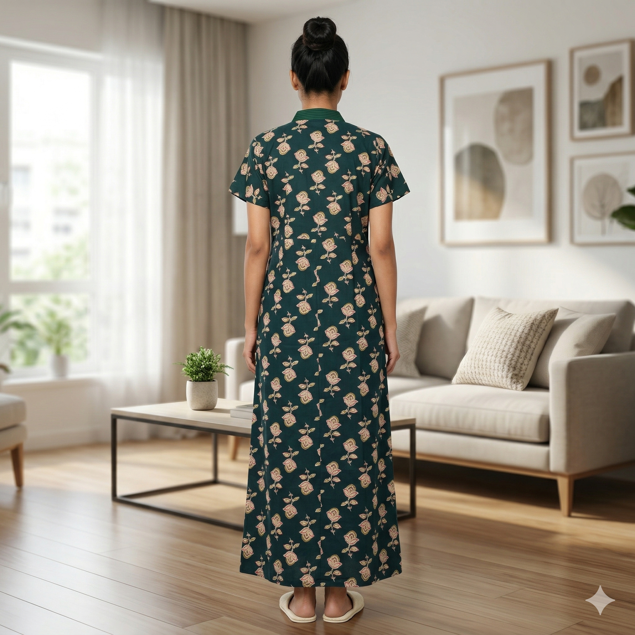 Pure Cotton Green Pansy Housecoat