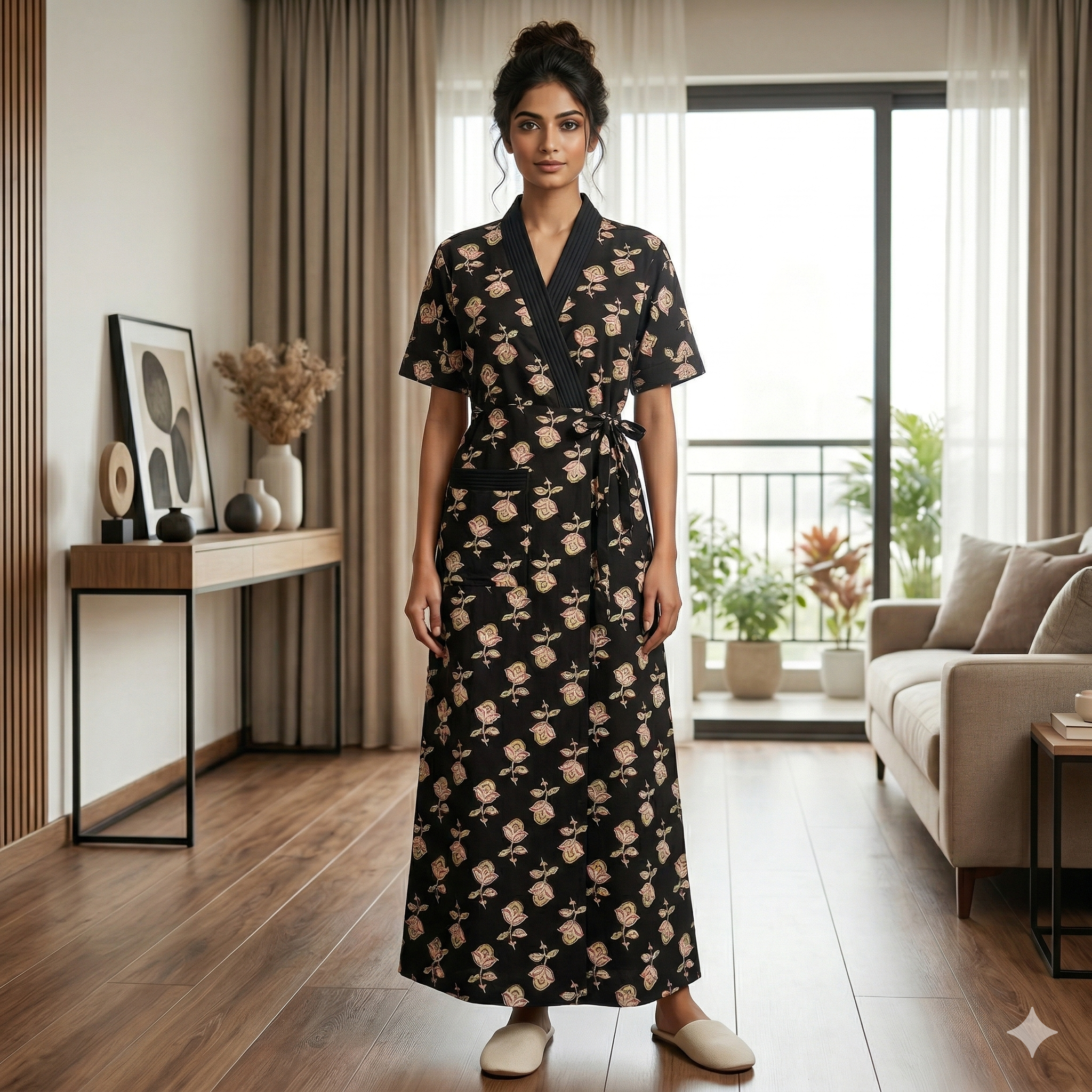 Pure Cotton Black Pansy Housecoat