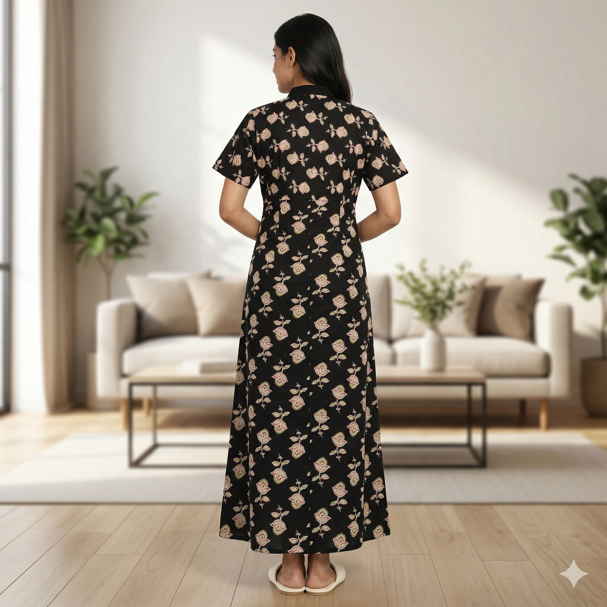 Pure Cotton Black Pansy Housecoat
