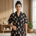 Pure Cotton Black Pansy Housecoat