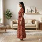 Pure Cotton Red Pansy Housecoat
