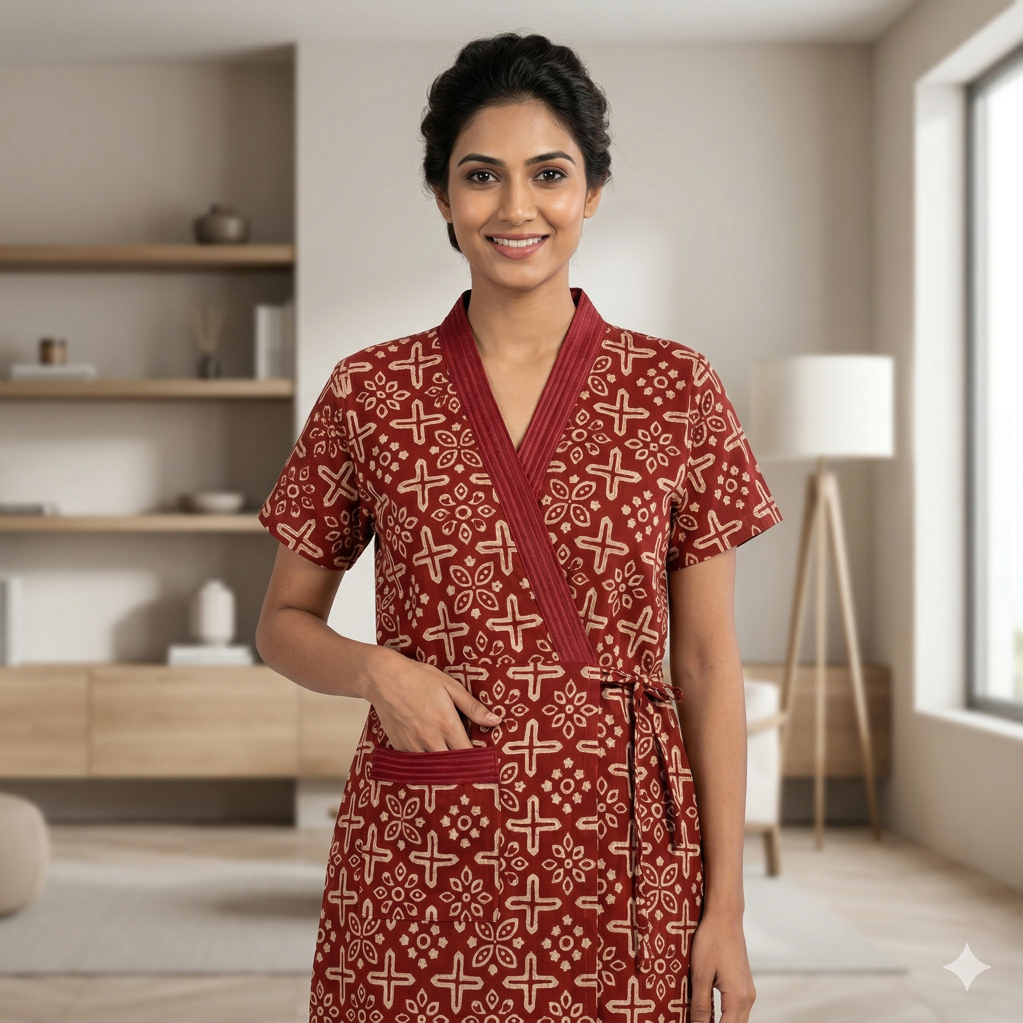 Pure Cotton Red Pansy Housecoat