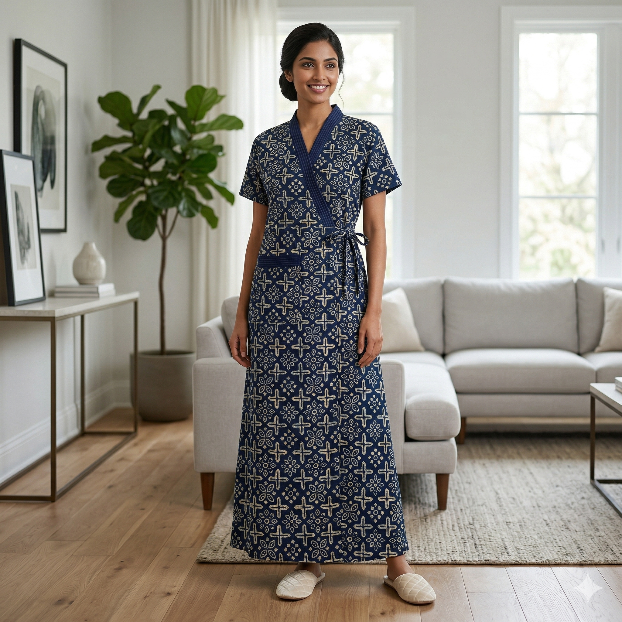 Pure Cotton Cobalt Blue Pansy Housecoat