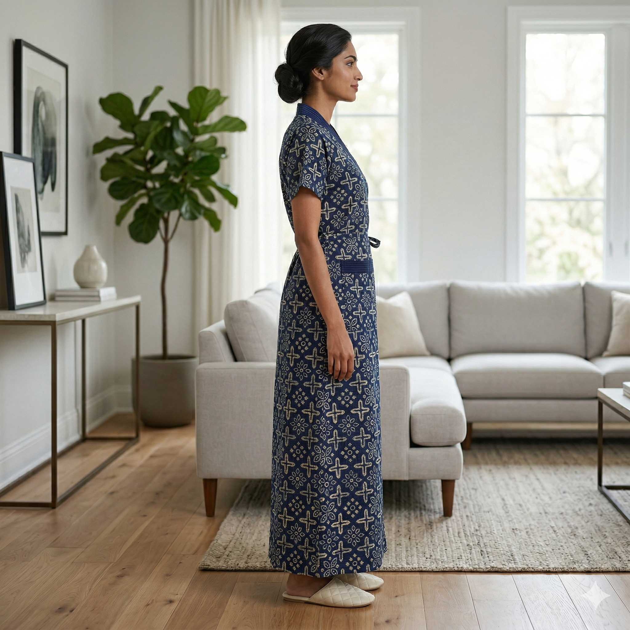 Pure Cotton Cobalt Blue Pansy Housecoat