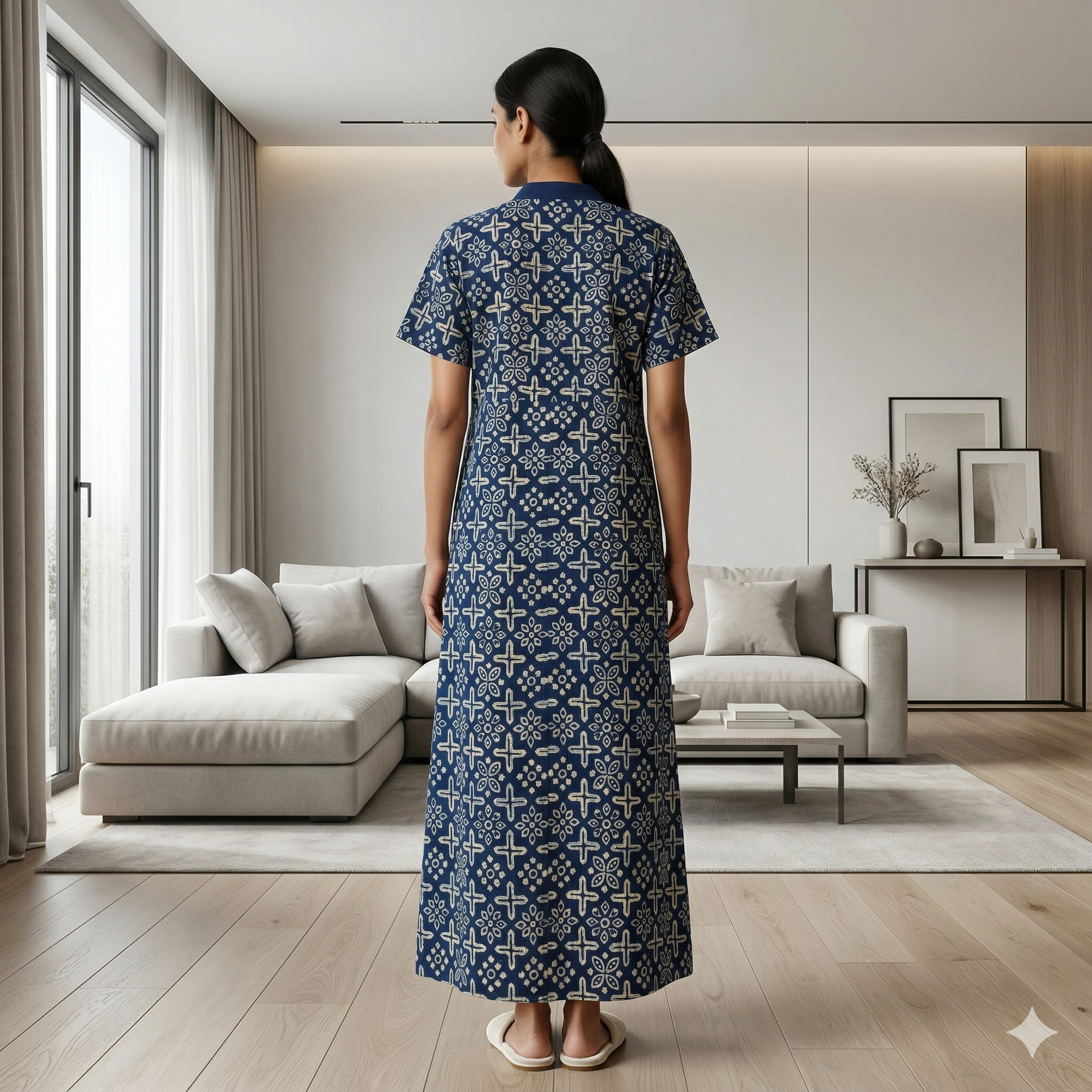 Pure Cotton Cobalt Blue Pansy Housecoat