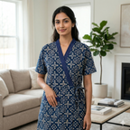 Pure Cotton Cobalt Blue Pansy Housecoat