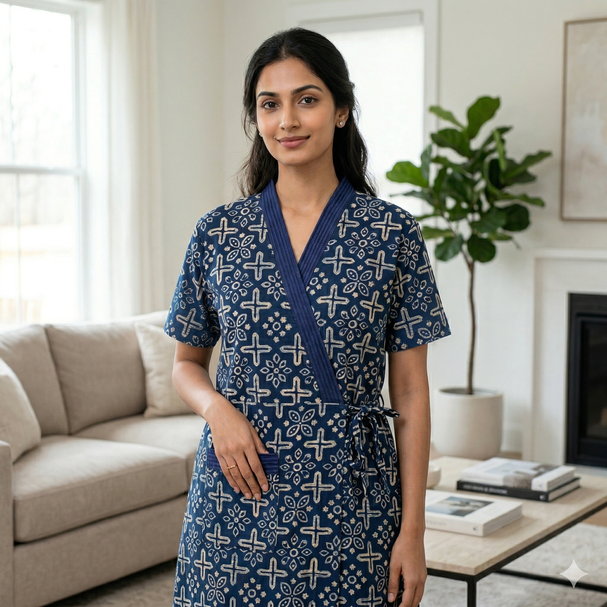Pure Cotton Cobalt Blue Pansy Housecoat