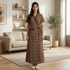 Pure Cotton Brown Pansy Housecoat