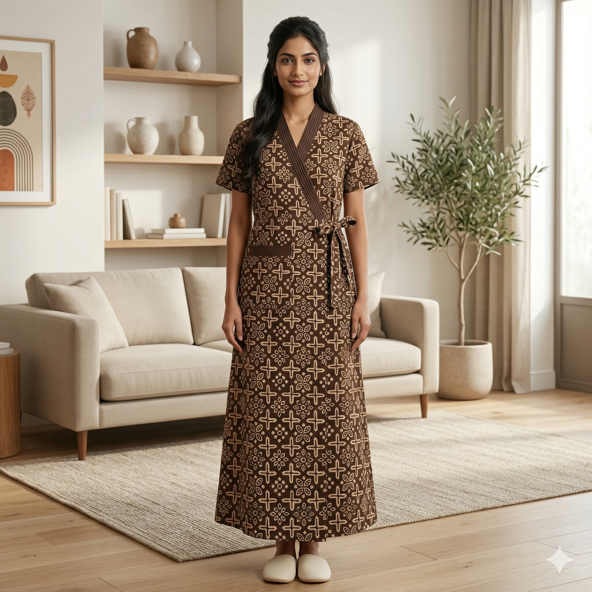 Pure Cotton Brown Pansy Housecoat