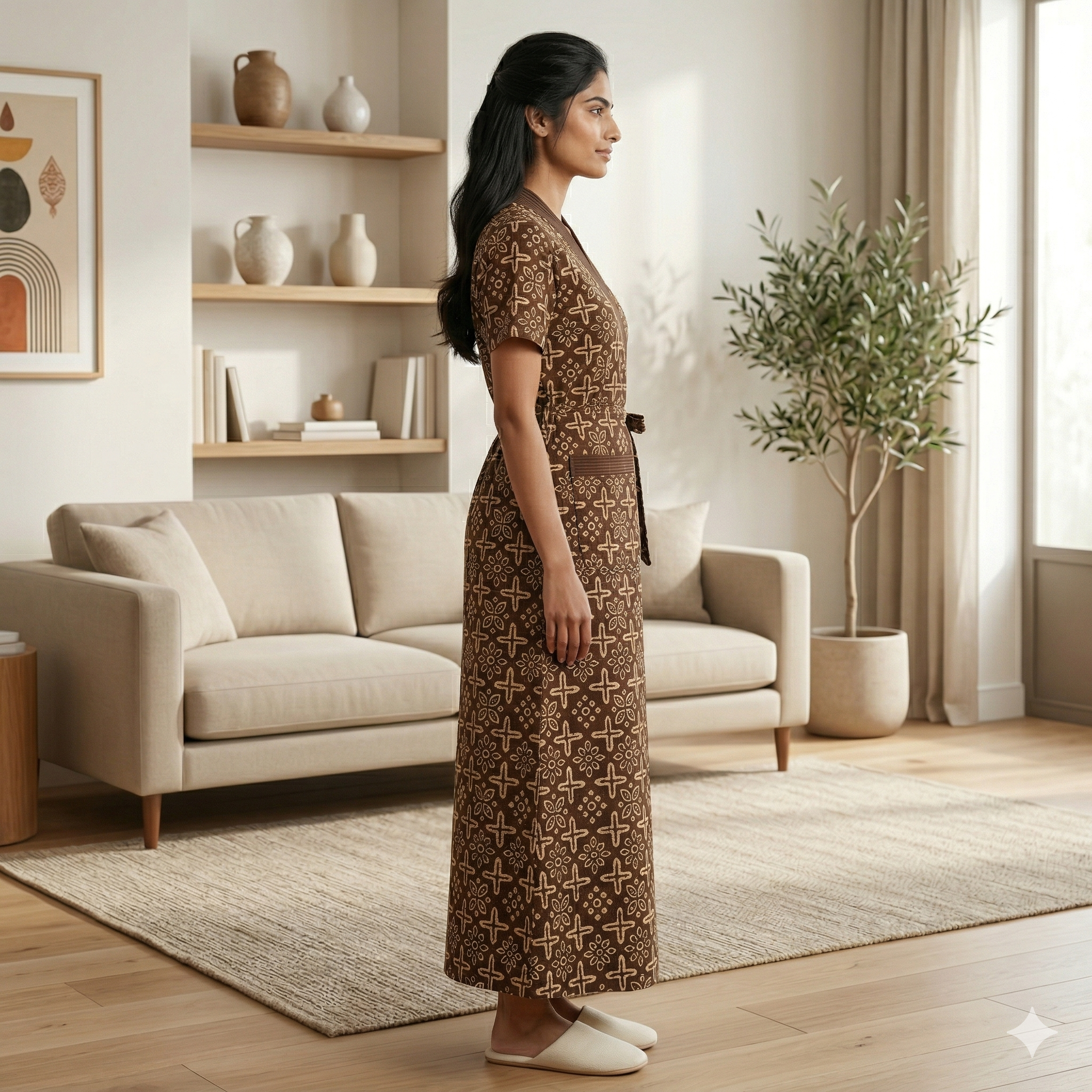 Pure Cotton Brown Pansy Housecoat
