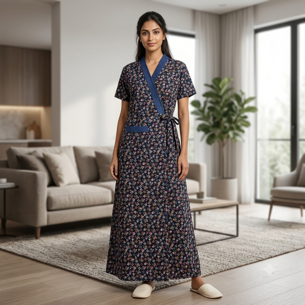 Bizzy Lizzy Navy Blue Iris 2pc Set Housecoat