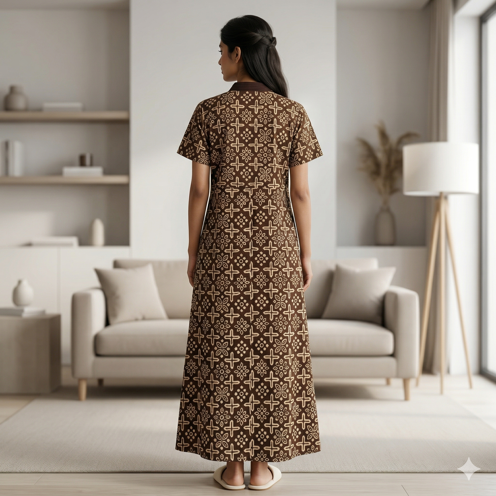 Pure Cotton Brown Pansy Housecoat